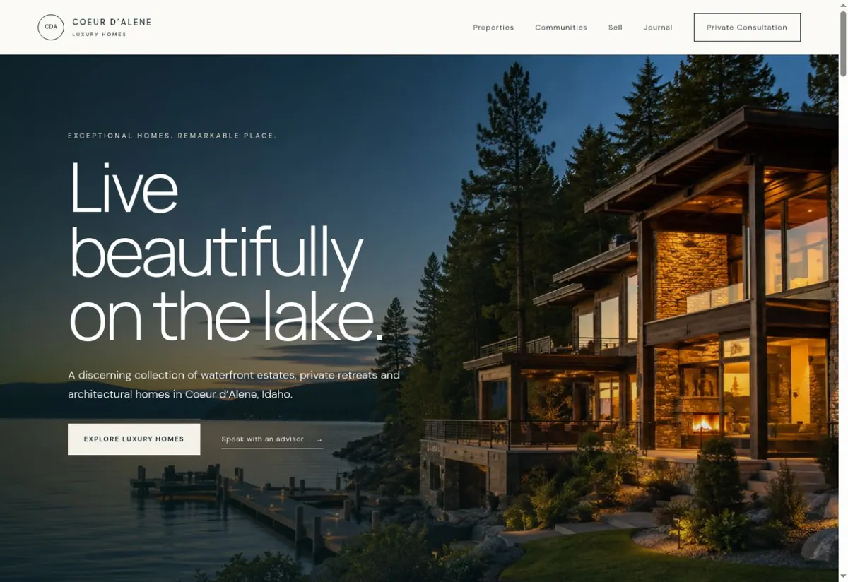 Coeur d’Alene Luxury Homes website homepage